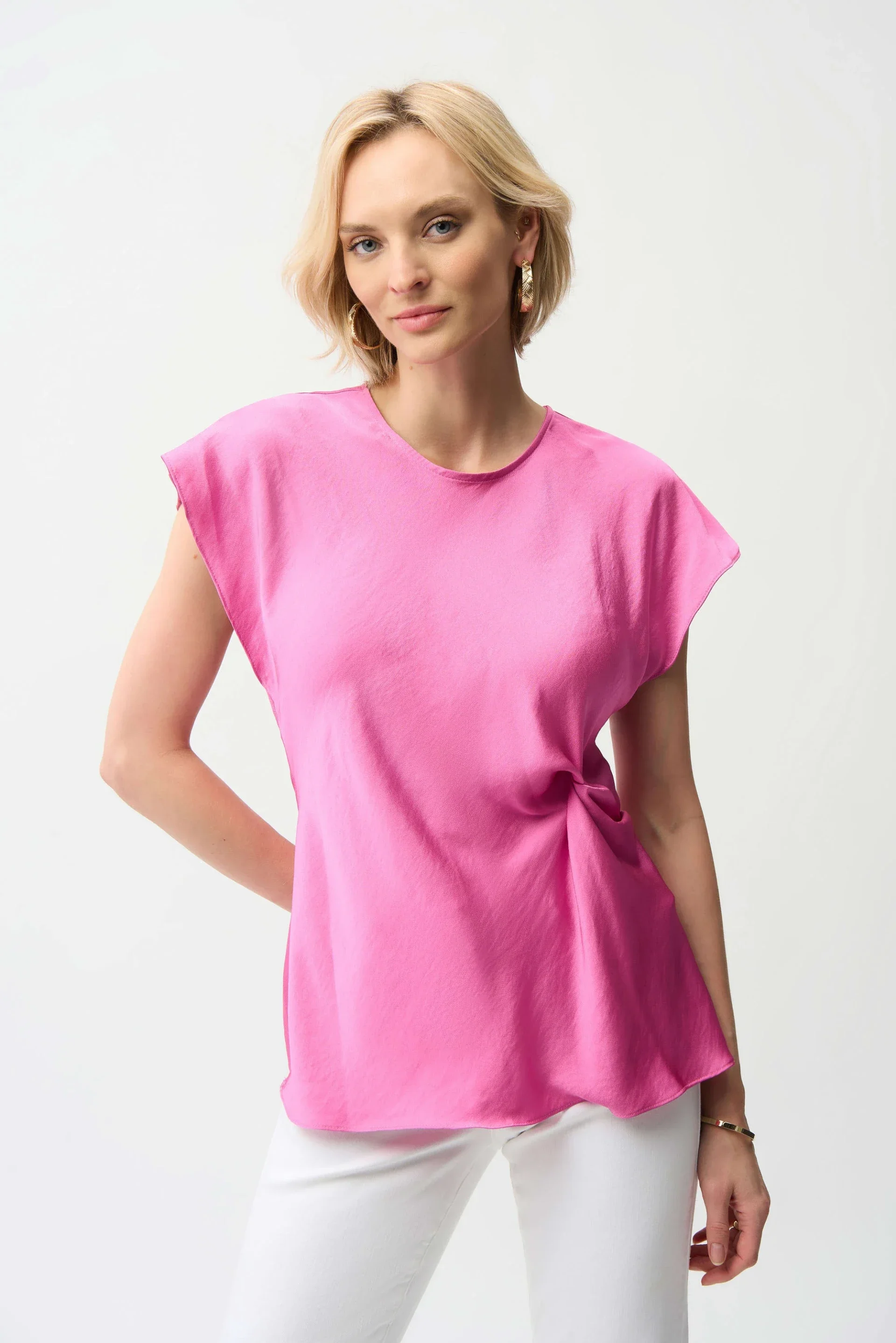 Joseph Ribkoff - Recycled Satin Fitted Top With Front Twist Detail - Pink Sherbet