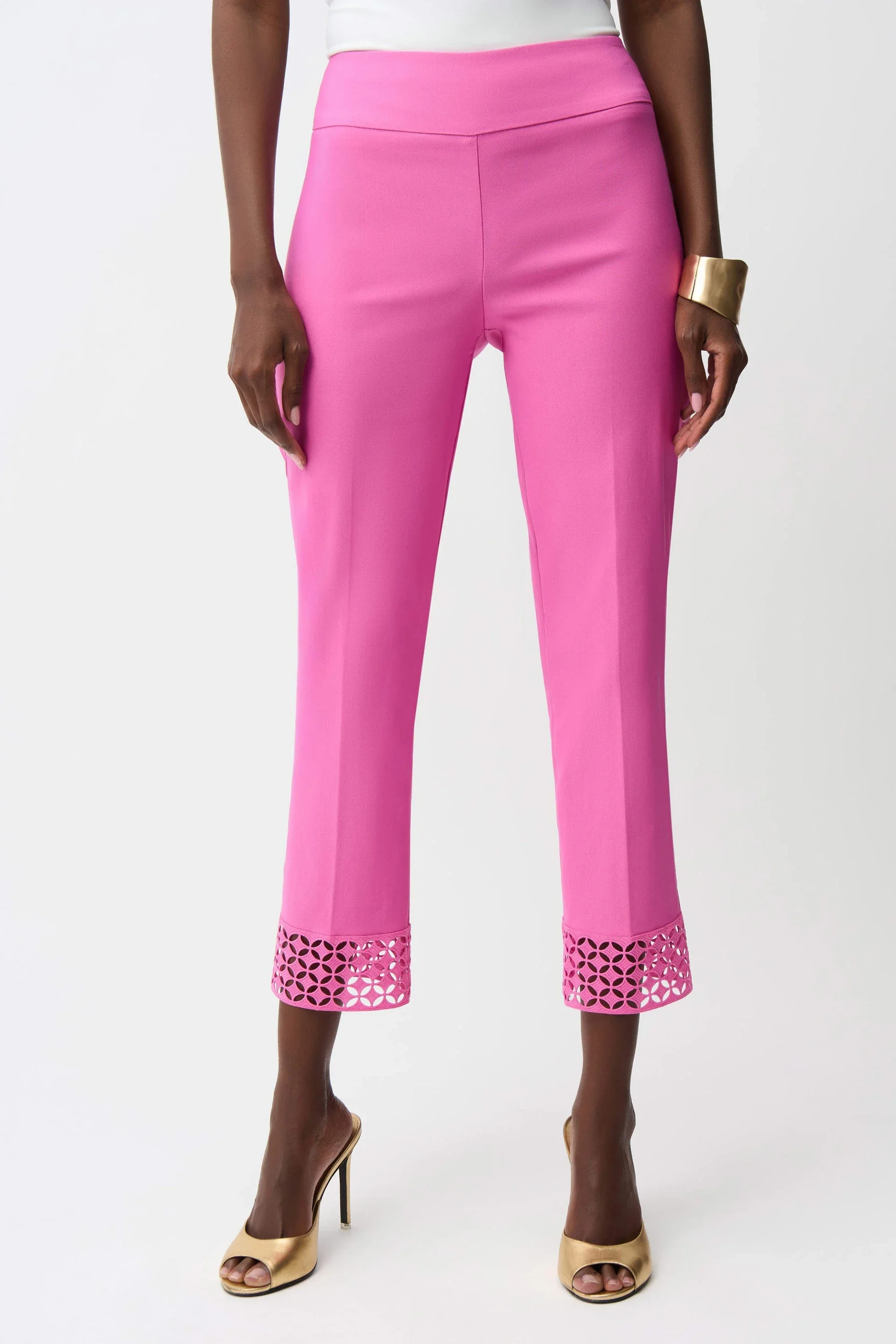 Joseph Ribkoff - Millennium Pull-On Crop Pants With Guipure Detail - Pink Sherbet