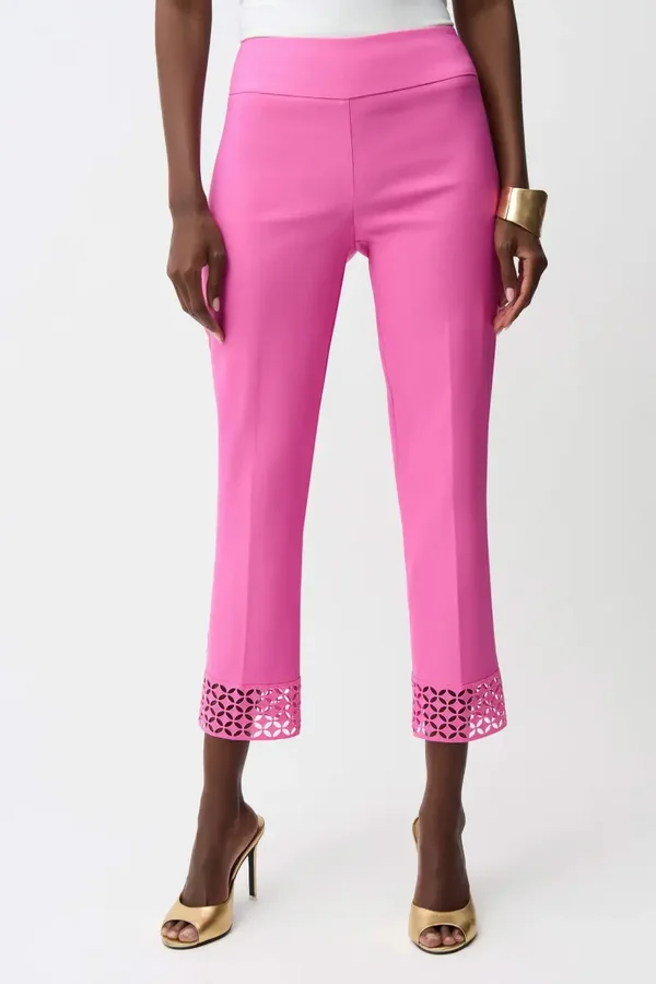 Joseph Ribkoff - Millennium Pull-On Crop Pants With Guipure Detail - Pink Sherbet