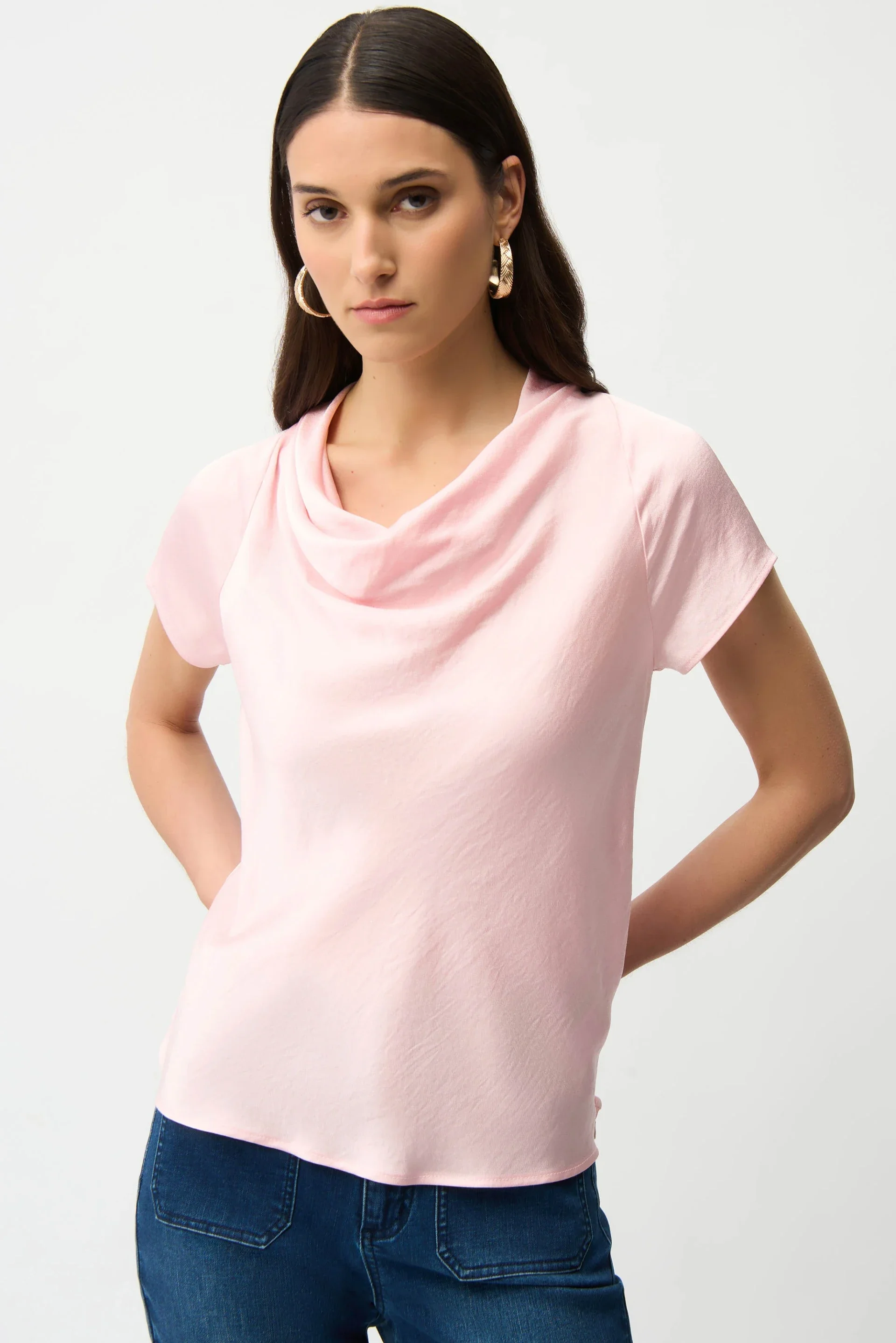 Joseph Ribkoff - Recycled Satin Top With Cowl Neckline - Pink Petal