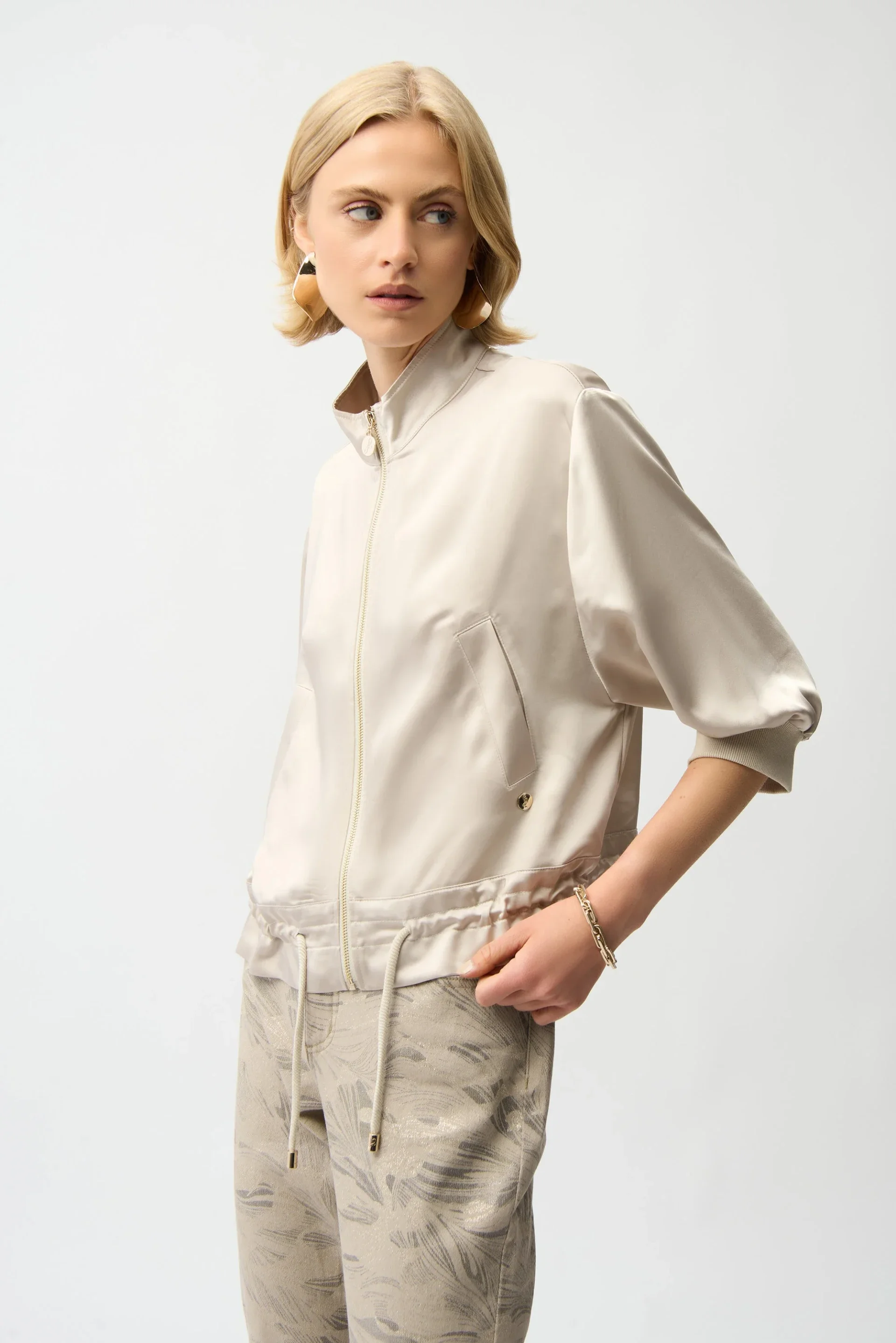 Joseph Ribkoff - Satin Boxy Blouson Jacket With Drawstring Hem - Moonstone