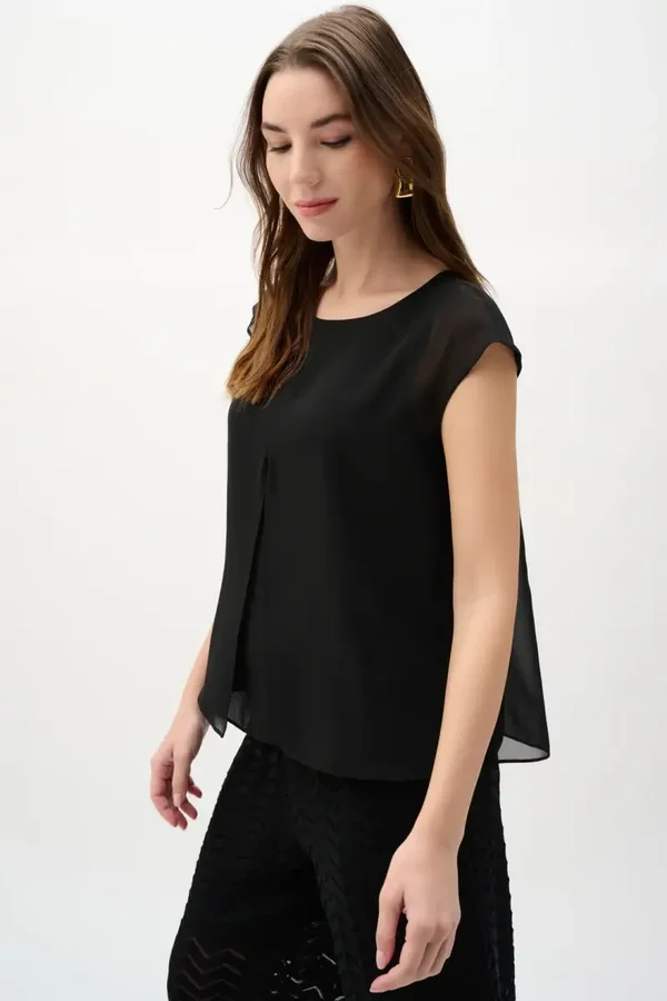 Joseph Ribkoff - Short Sleeve Chiffon Pleated Top Style - Black