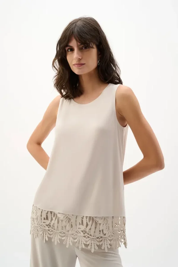 Joseph Ribkoff - Silky Knit Sleeveless Top With Guipure Lace Hem - Moonstone