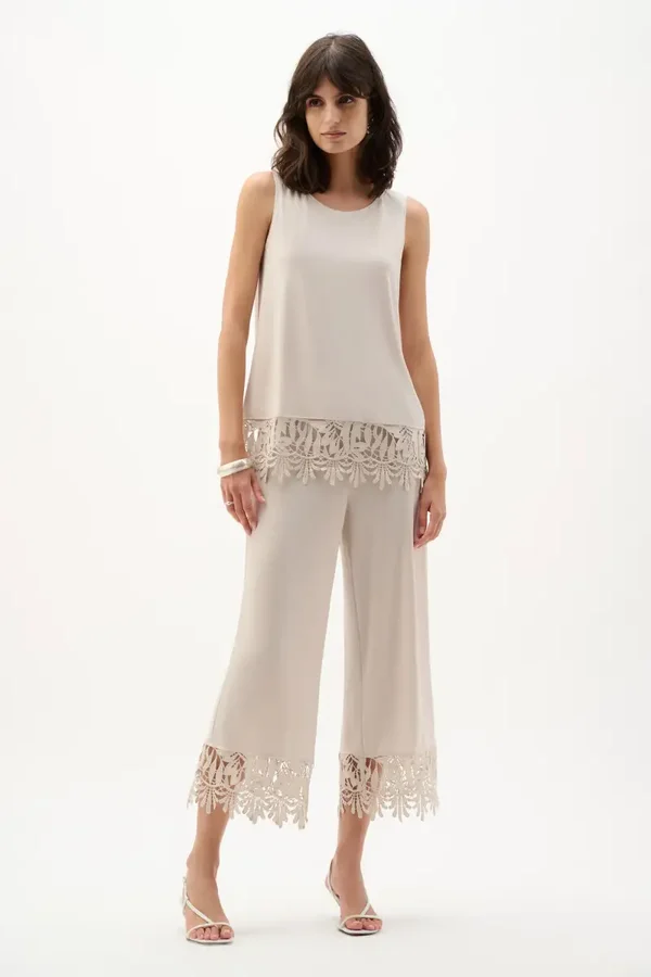 Joseph Ribkoff - Silky Knit Culotte Pants With Guipure Lace Hem - Moonstone