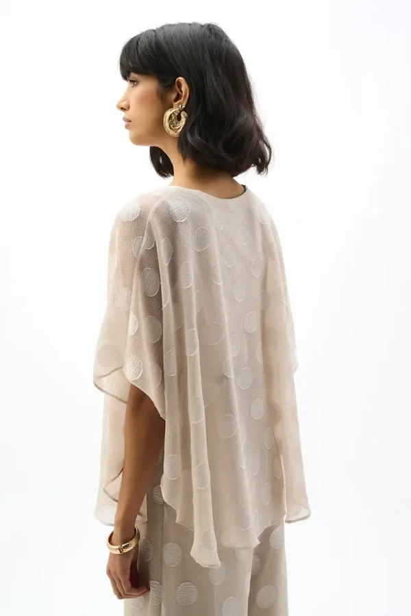 Joseph Ribkoff - Chiffon Jacquard Dot Print Poncho Top - Moonstone