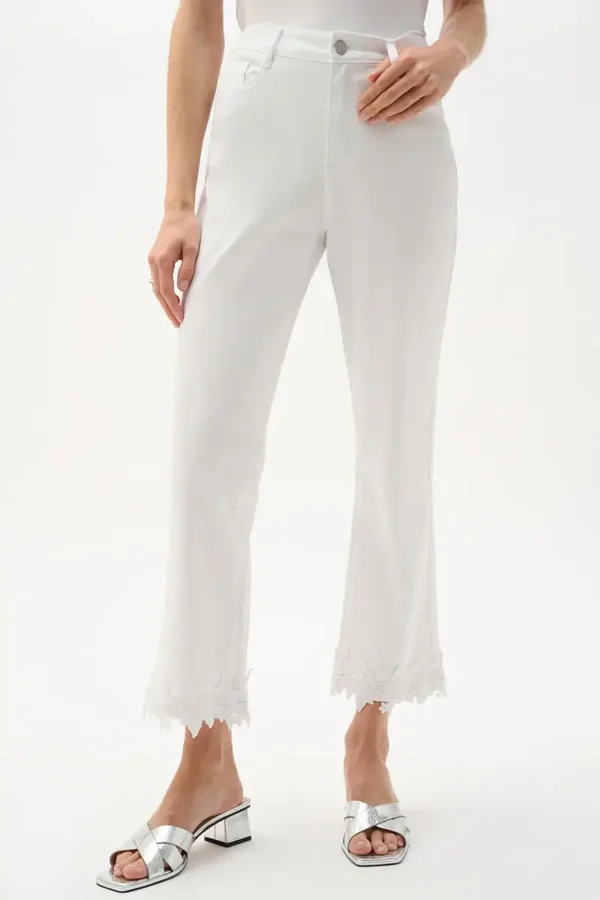 Joseph Ribkoff -  Denim Straight Crop Jeans With Lace Appliqué - White