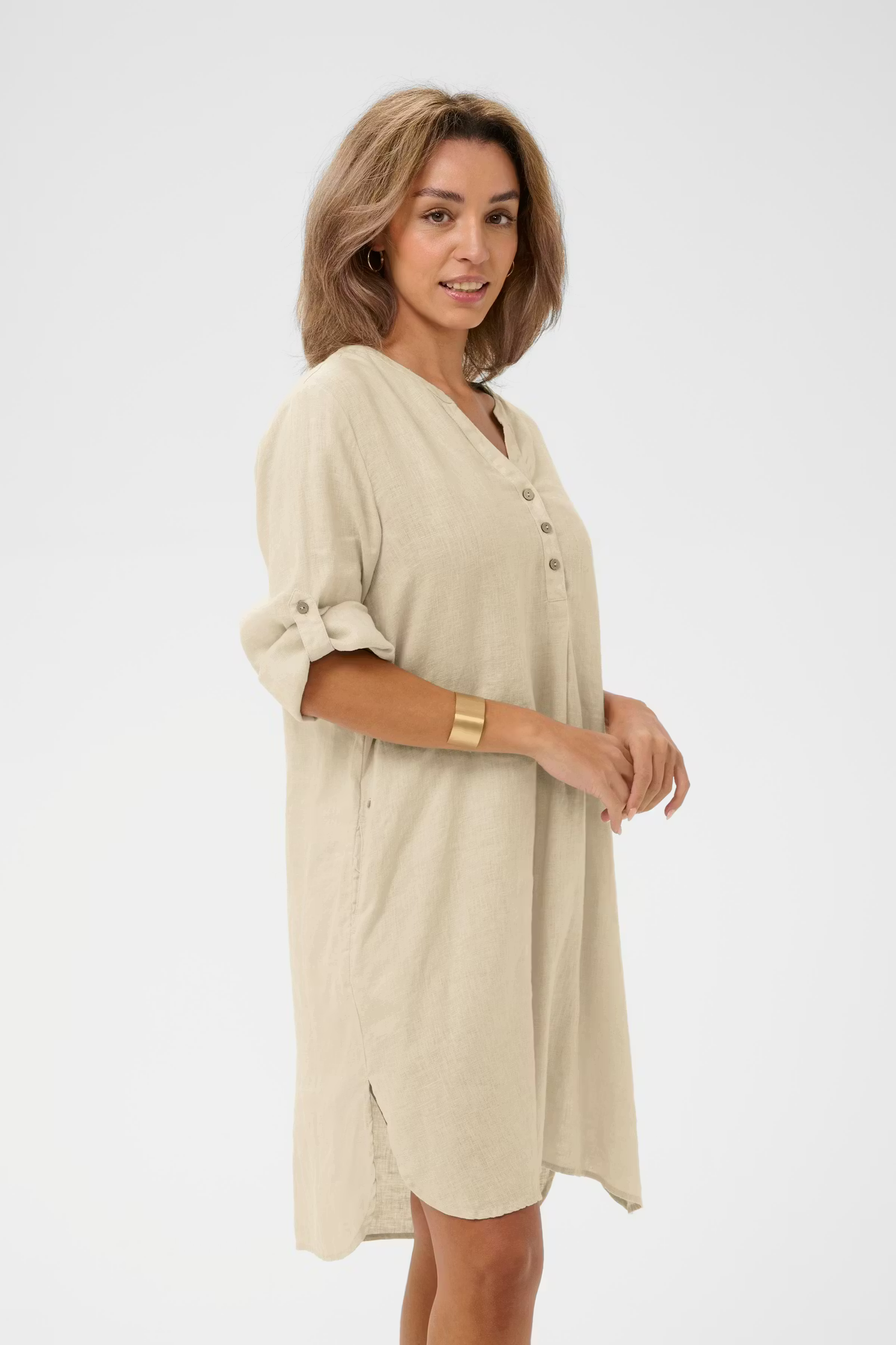 Cream - Linen Dress - Crispy Sand