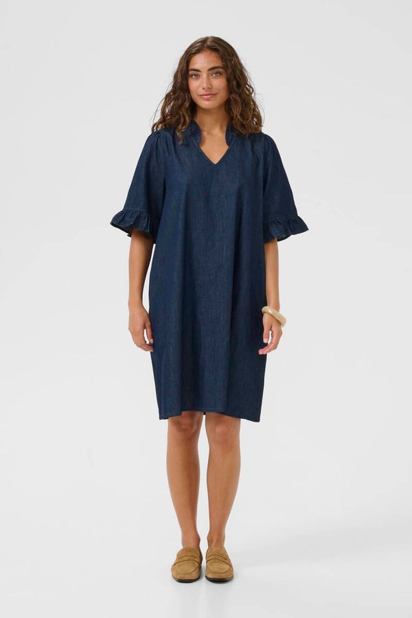 Culture - Denim Ruffle Cuffed V-Neck - Rinse Wash