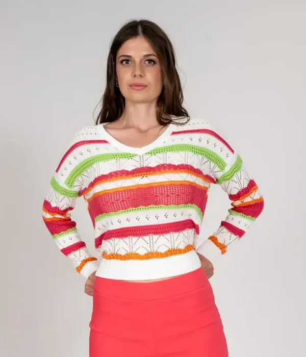 GG Jeans - Cotton Knit Long Sleeve Sweater - Orchid/Geranium