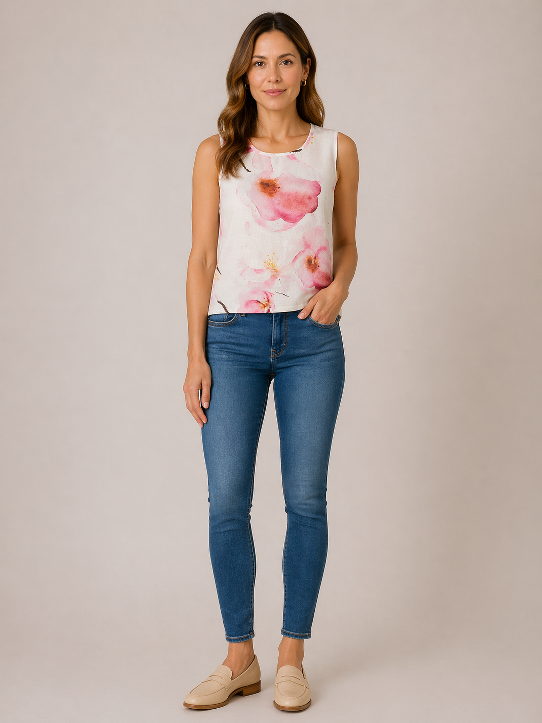 Dolcezza - Pink Floral Patterned Pullover - White