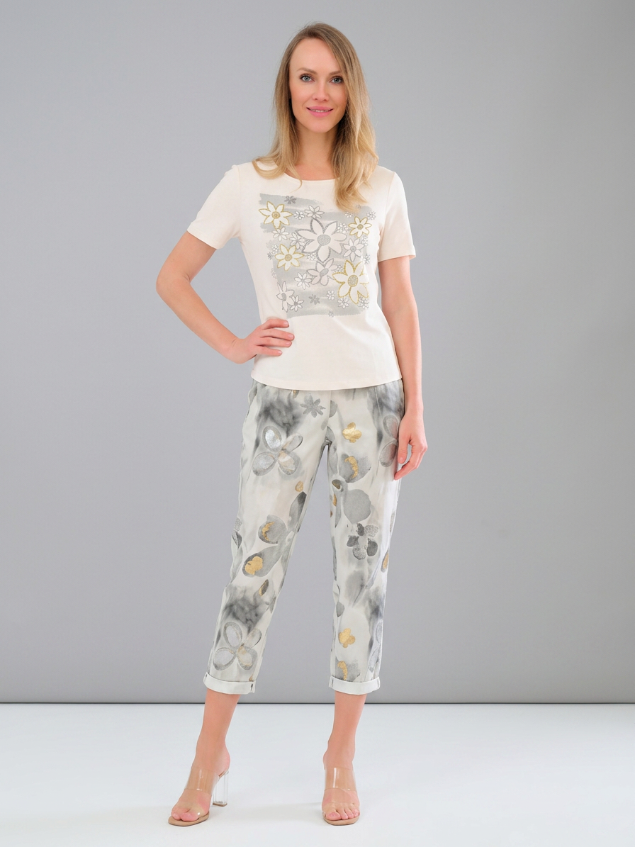 TRICOTTO - Floral Pattern Cuffed Pants - White