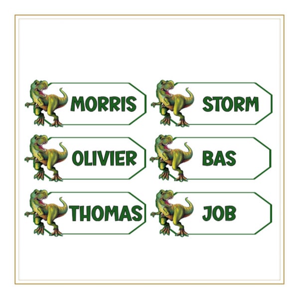 Dino naamstickers voor bekers en flessen - kinderfeestje