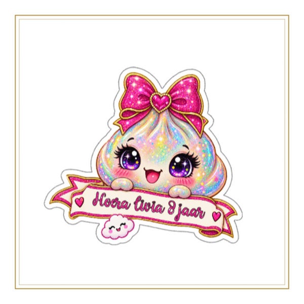 Dumpling glitter traktatie stickers met naam en leeftijd