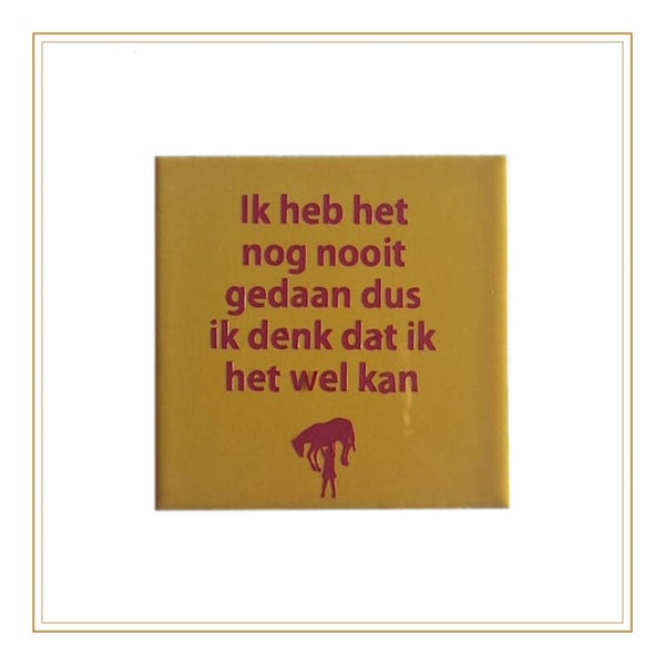 Tegel met tekst: ik heb het nog nooit gedaan dus ik denk dat ik het wel kan