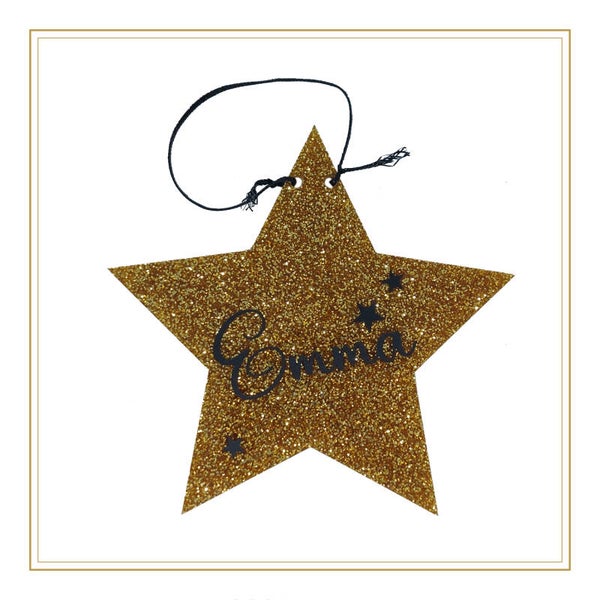 Kersthanger glitter ster met naam
