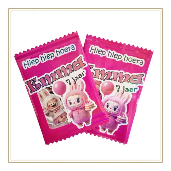 uitdeelzakjes met glitter labubustickers