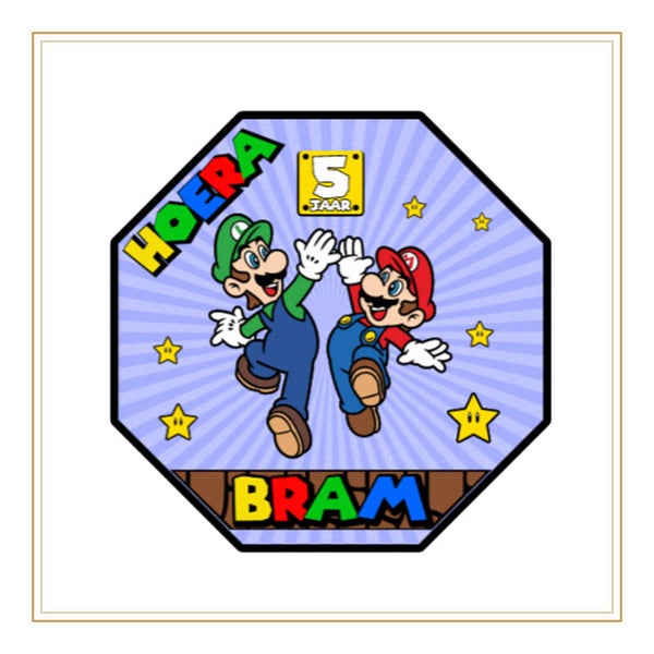 Mario traktatie sticker