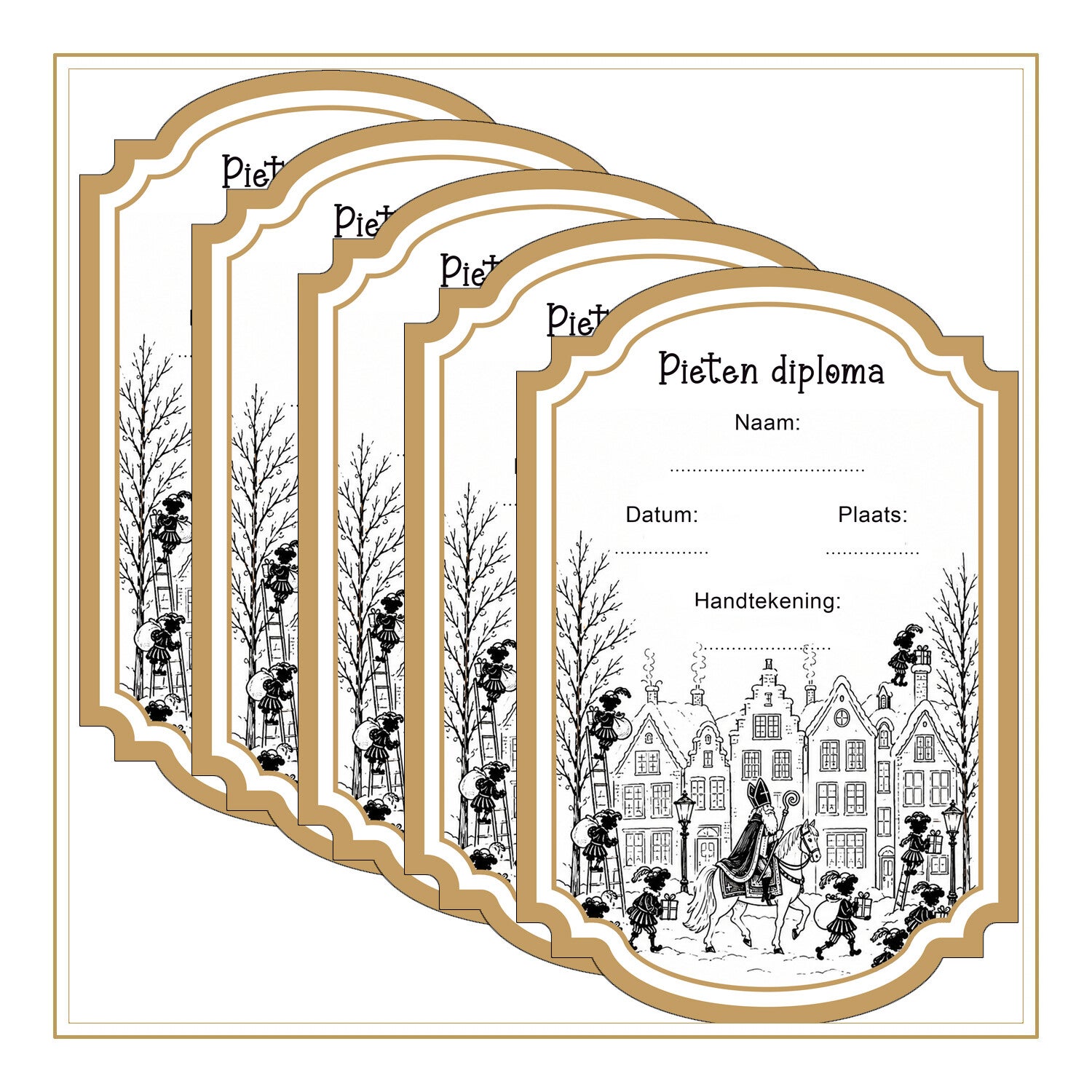 Fysieke Pieten diploma's set 5 stuks