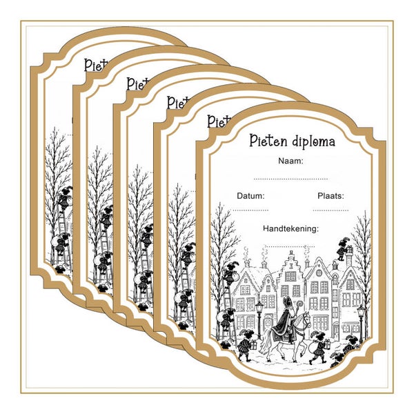 Fysieke Pieten diploma set 5 stuks