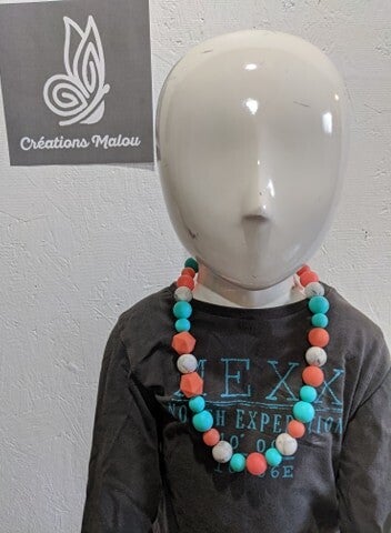 colier sensoriel corail, turquoise, marbre