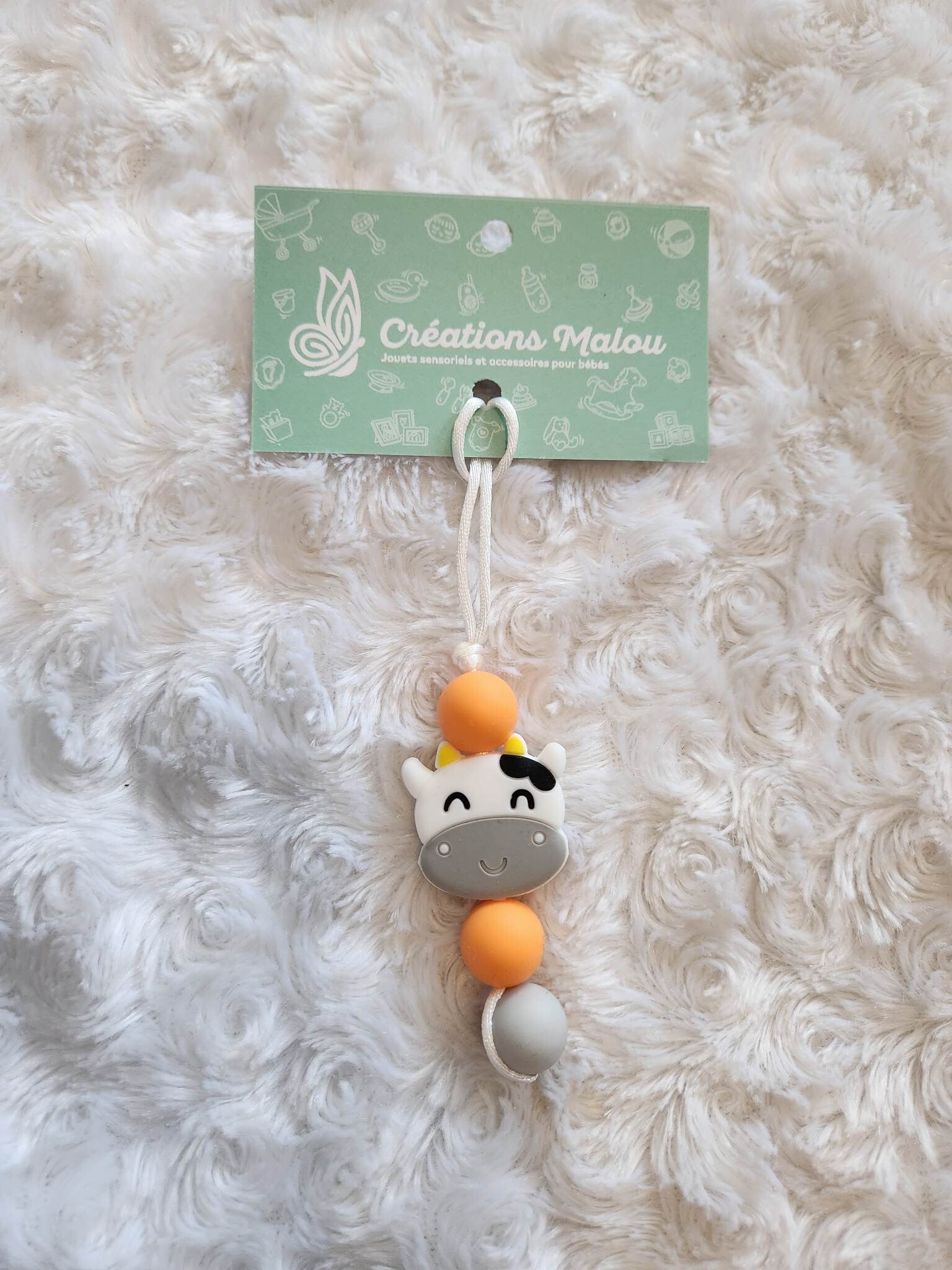 attache zipette/ porte clé vache nez gris