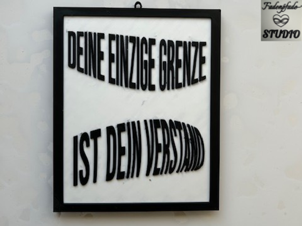 Modernes Motivations-Wandschild – "Deine einzige Grenze ist dein Verstand" 3D Relief-Bild mit Rahmen