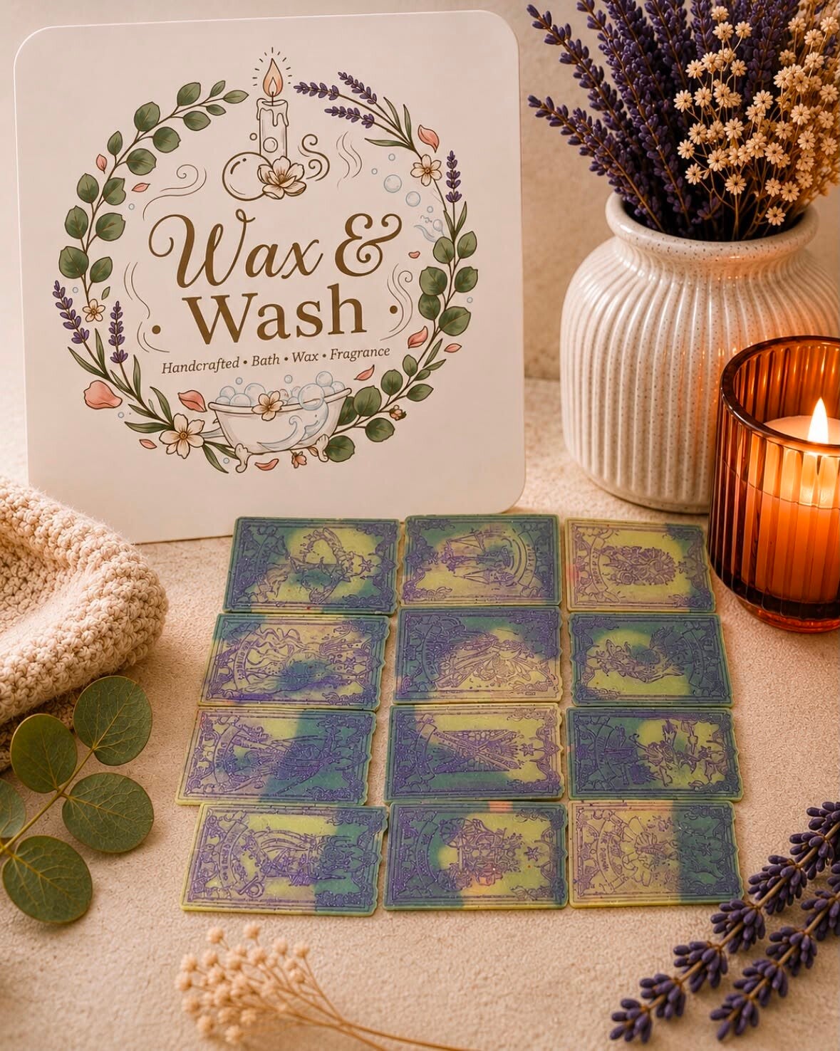 Set of 12 tarot card wax melts