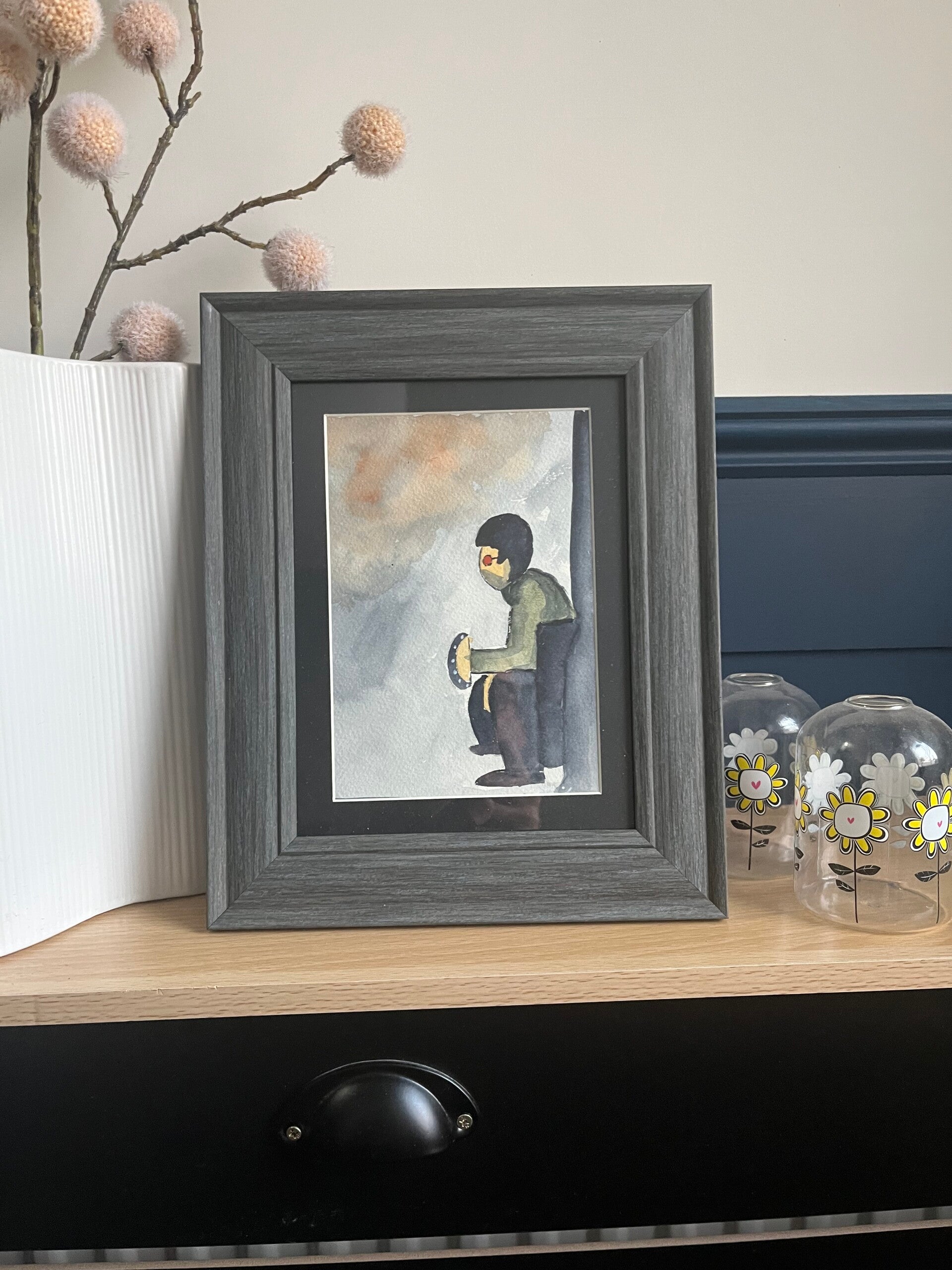 original watercolour painting of Liam from oasis.