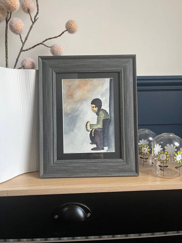 original watercolour painting of Liam from oasis.