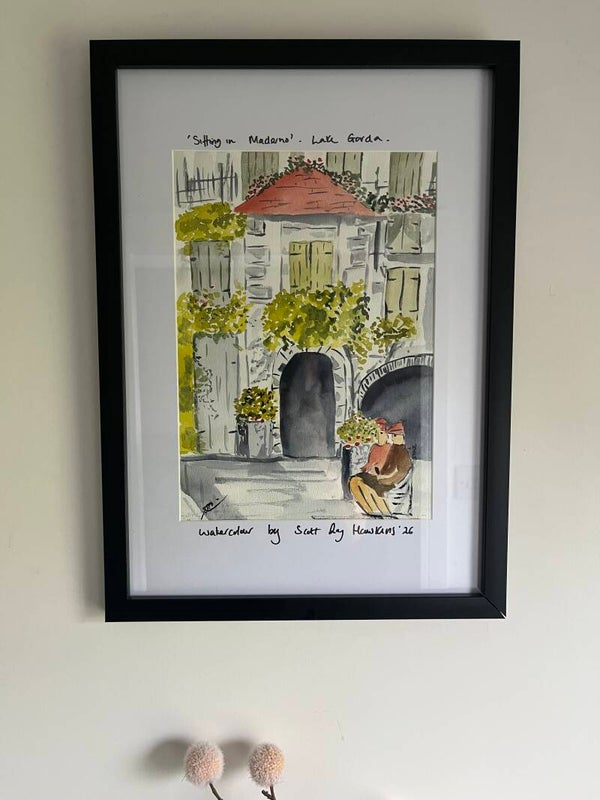 original watercolour painting. Sitting in Maderno,lake garda.