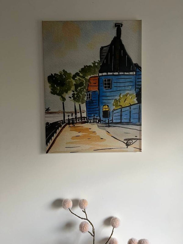 Print on canvas. Blue house at Zaandam