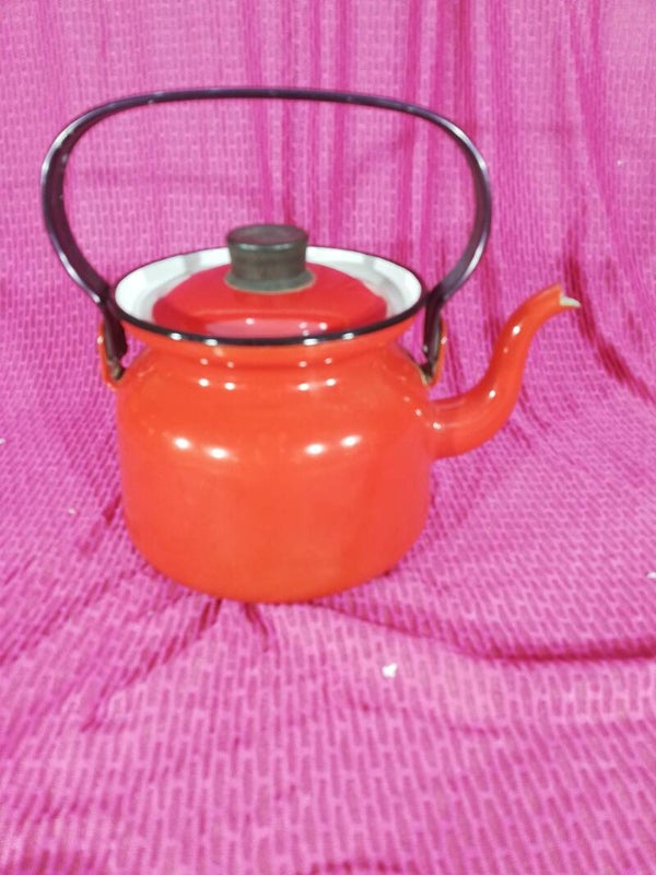 Finel rode emaillene theeketel vintage