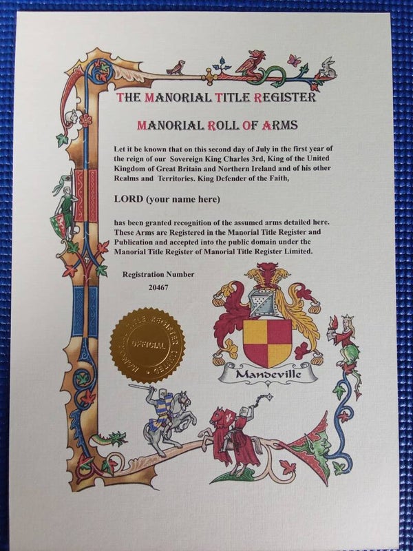 Roll of Arms Certificate
