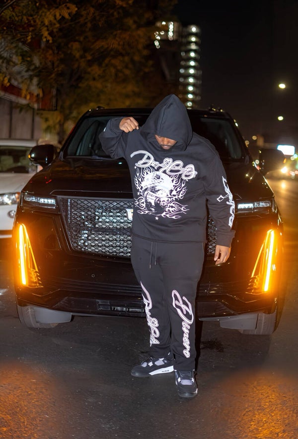 DILACO FLARE TWO PIECE SOLID BLACK SWEAT SUIT