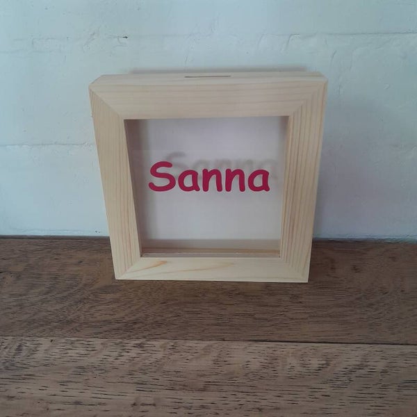 Spaarpot hout met naam
