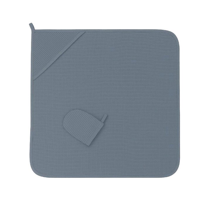 Badcape met washandje wafel - blauw