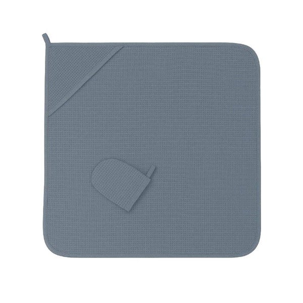 Badcape met washandje wafel - blauw