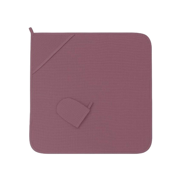 Badcape met washandje wafel - oudroze
