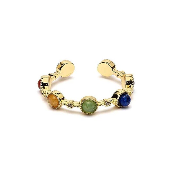 Open ring met 7 chakra-stenen