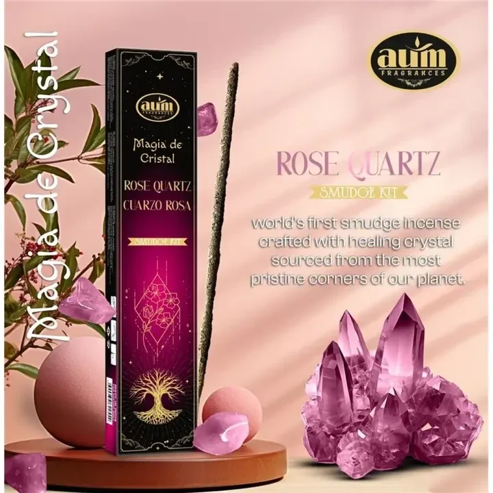 Aum Crystal Magic wierook 20 g met rozenkwarts kristal