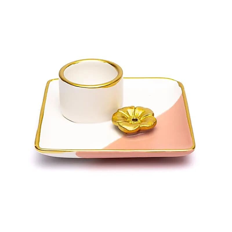 Keramische smudge en wierook brander bloem roze/wit/goud