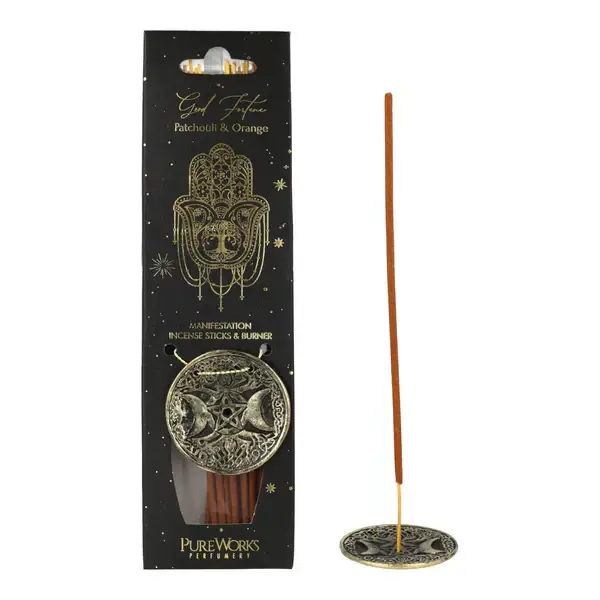 Good Fortune Wierookset met Houder – Patchouli & Sinaasappel | Drievoudige Maan