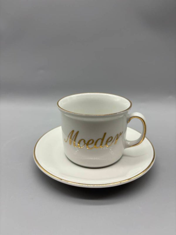 Kop en schotel Moeder vergulde tekst