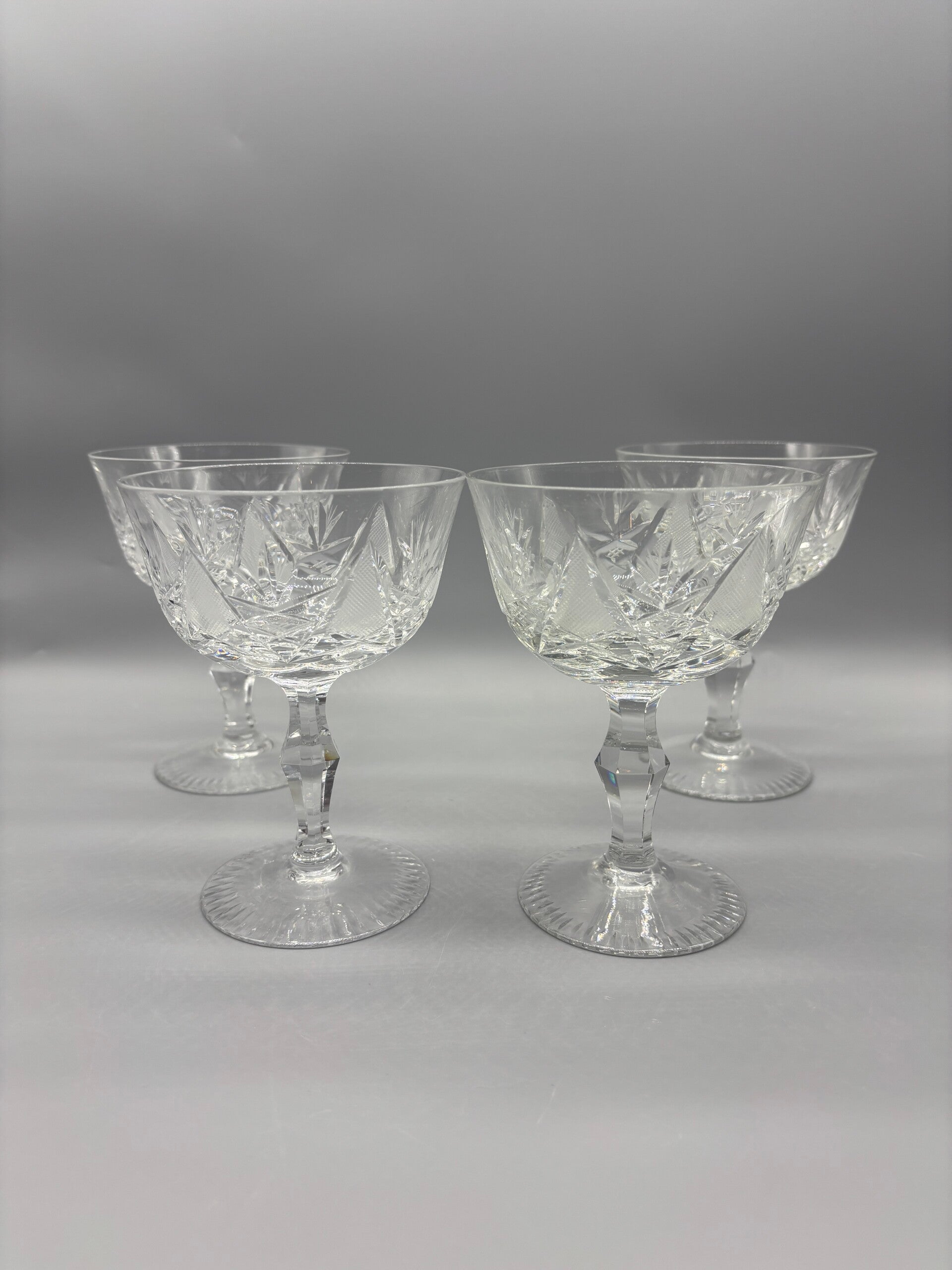 Set geslepen champagne coupes kristal 4 stuks 50's