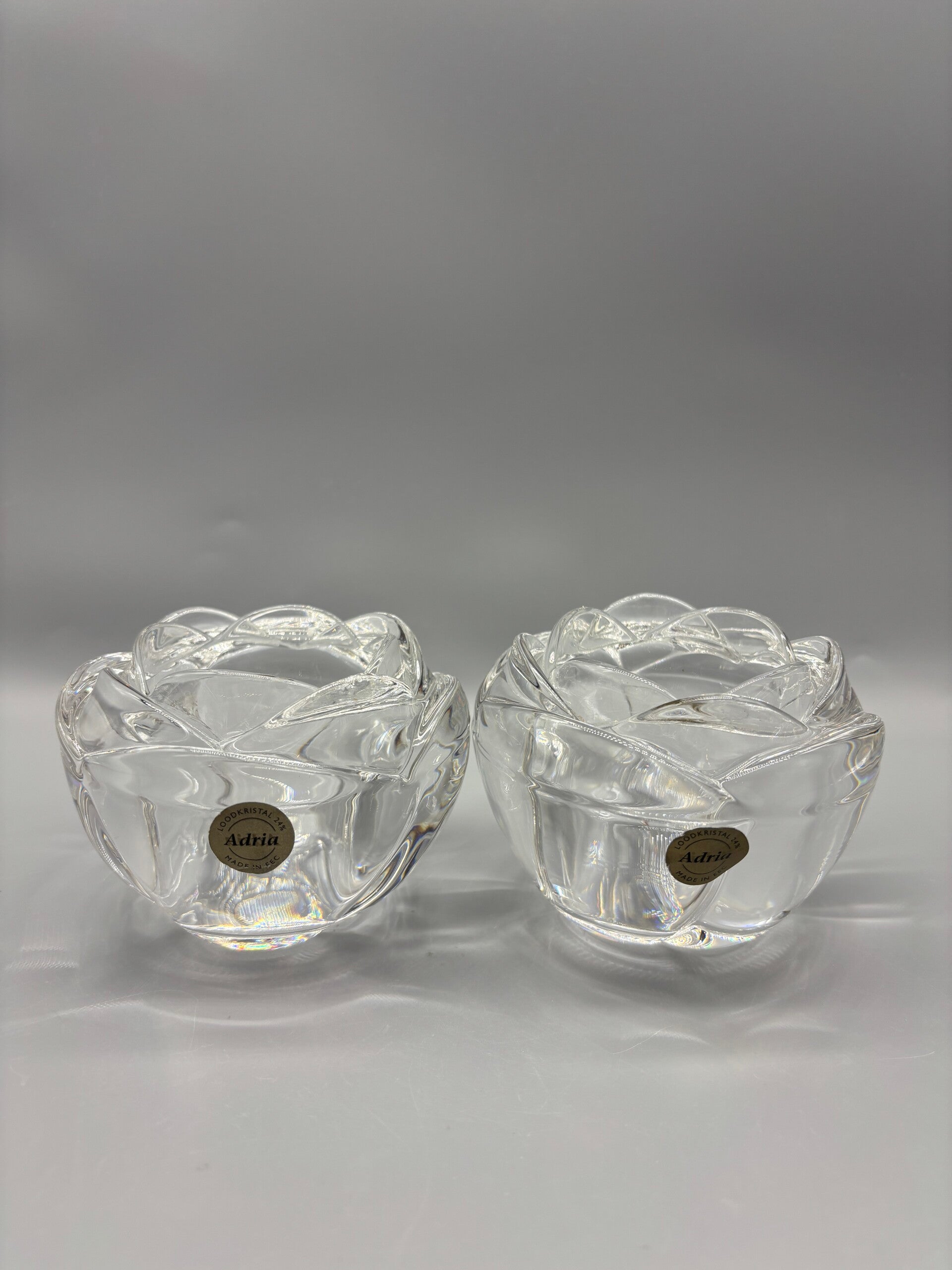 Set vintage roosvormige sfeerlichtjes Adria loodkristal 2 stuks