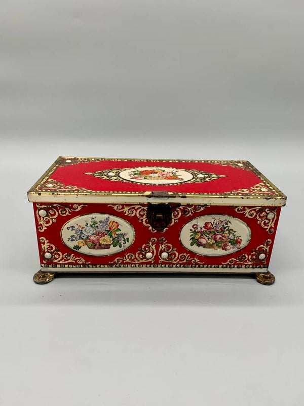 Vintage blik rood bloemdecor