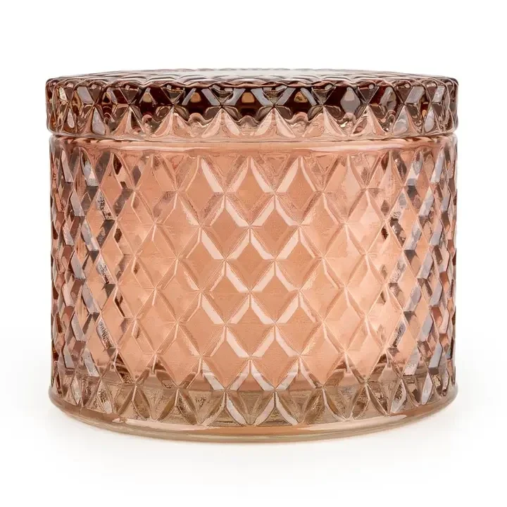Round Embossed Candle Jar - Jhangye Pink