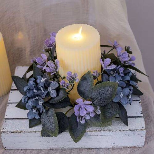Purple Small Hydrangea Flower Candle Ring