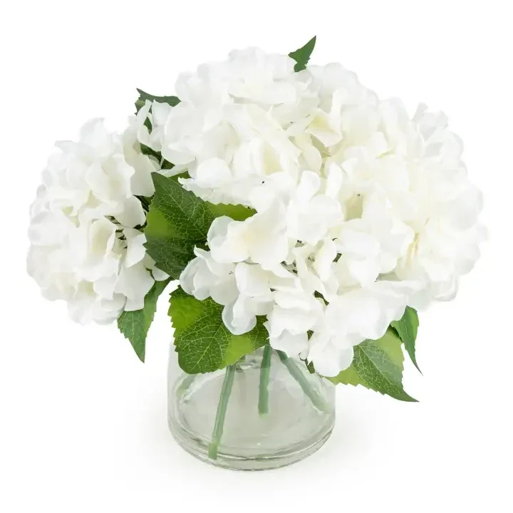 White Hydrangeas in Glass Vase 27cm