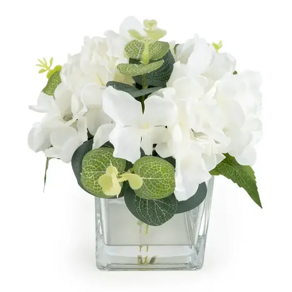 White Hydrangea in Square Vase 17cm